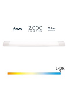 REGLETA ELECTRONICA LED 25W 6400K LUZ FRIA 2000lm 12x61x3,1cm EDM